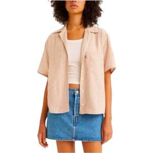 Levi's Women's Striped Button Down Shirt - Red and Beige